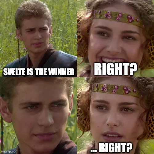 Meme picture of Svelte is the winner. Right?