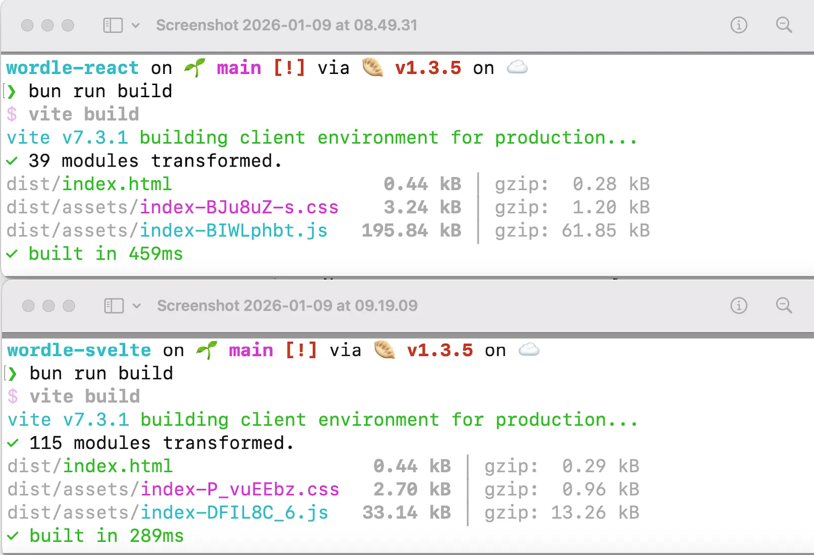 Picture of Wordle React and Svelte
